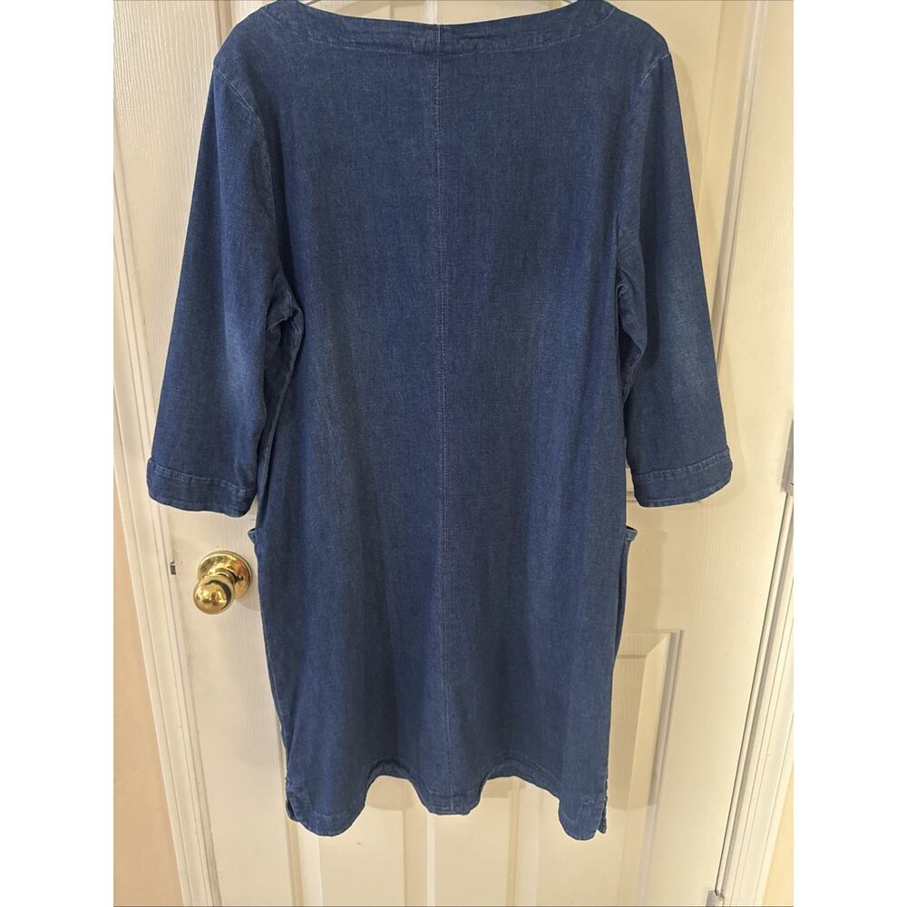 J. Jill Denim Shift Dress Pockets Minimalist Relaxed Cotton Sz Lge PT Dark Wash - Picture 4 of 10